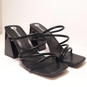 Abound Austyn black tubular straps, sz: 9, heel sz:4", square open toe slip-on